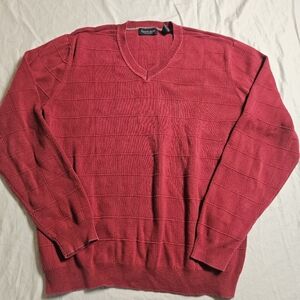 Van Heusen Cotton V-Neck Sweater Men’s Large Red Grid Pattern